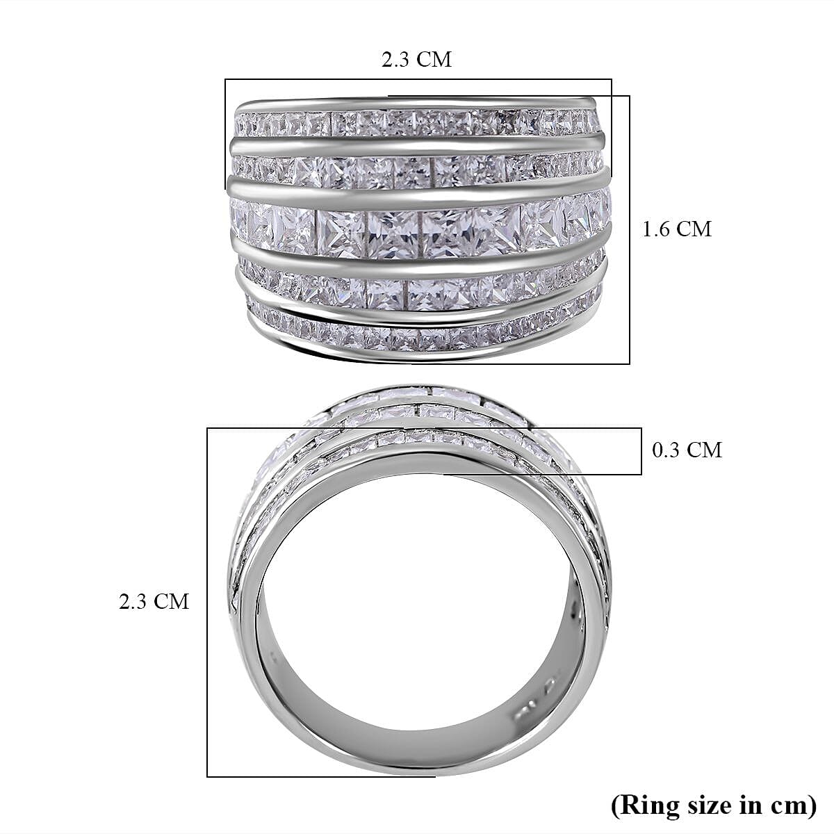 Manhattan Closeout - White Cubic Zirconia Multi-Row Ring in Rhodium Overlay Sterling Silver 5.58 Ct, Silver Wt. 8.40 Gms Manhattan Closeout - White Cubic Zirconia Multi-Row Ring in Rhodium Overlay Sterling Silver 5.58 Ct, Silver Wt. 8.40 Gms