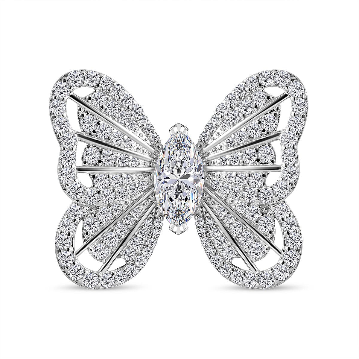 Designer Inspired - Cubic Zirconia Butterfly Ring in Rhodium Overlay Sterling Silver, Silver Wt. 6.00 Gms