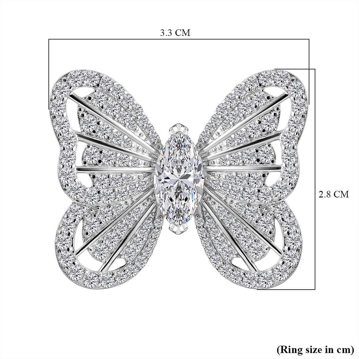 Designer Inspired - Cubic Zirconia Butterfly Ring in Rhodium Overlay Sterling Silver, Silver Wt. 6.00 Gms