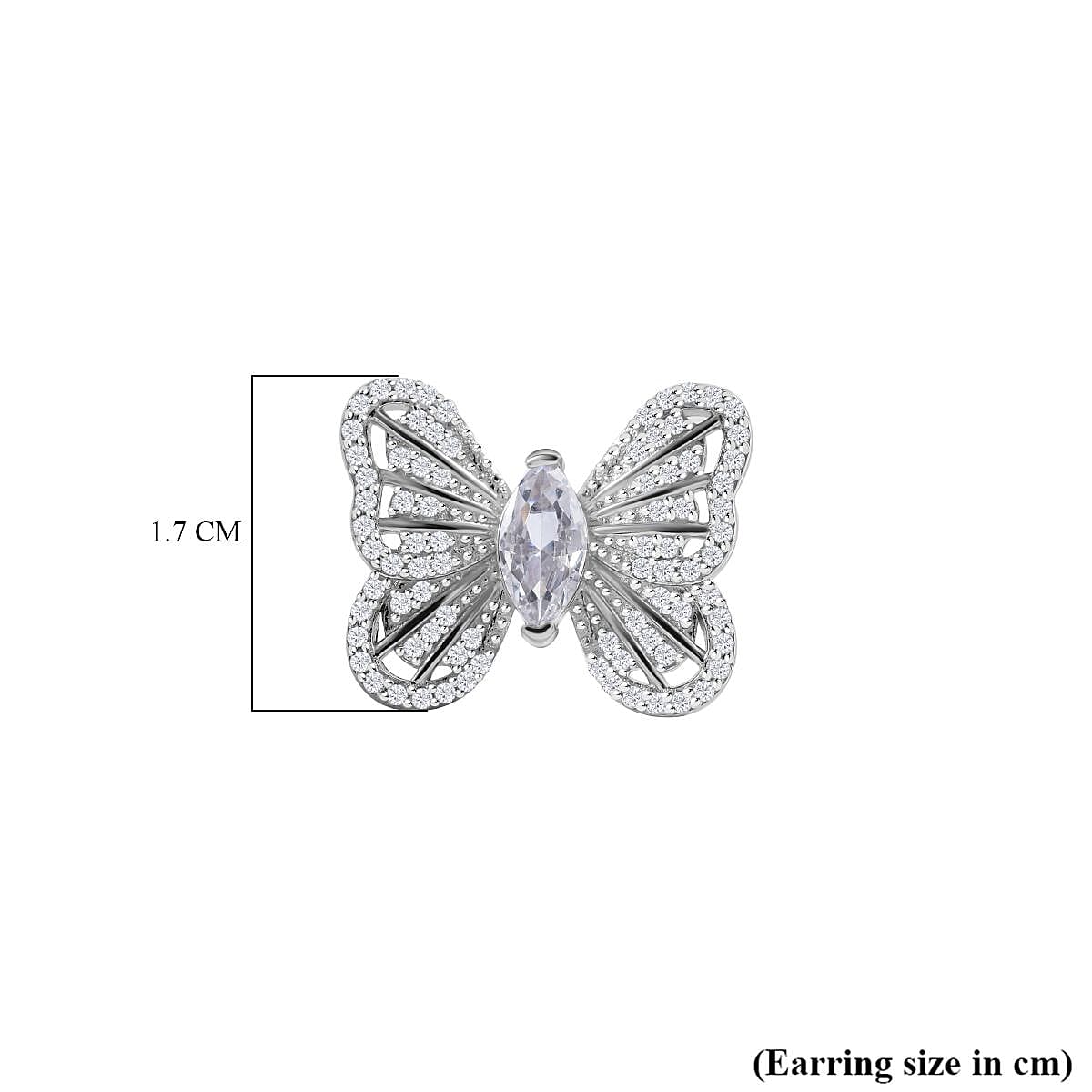Designer Inspired - Cubic Zirconia Butterfly Stud Earrings in Rhodium Overlay Sterling Silver
