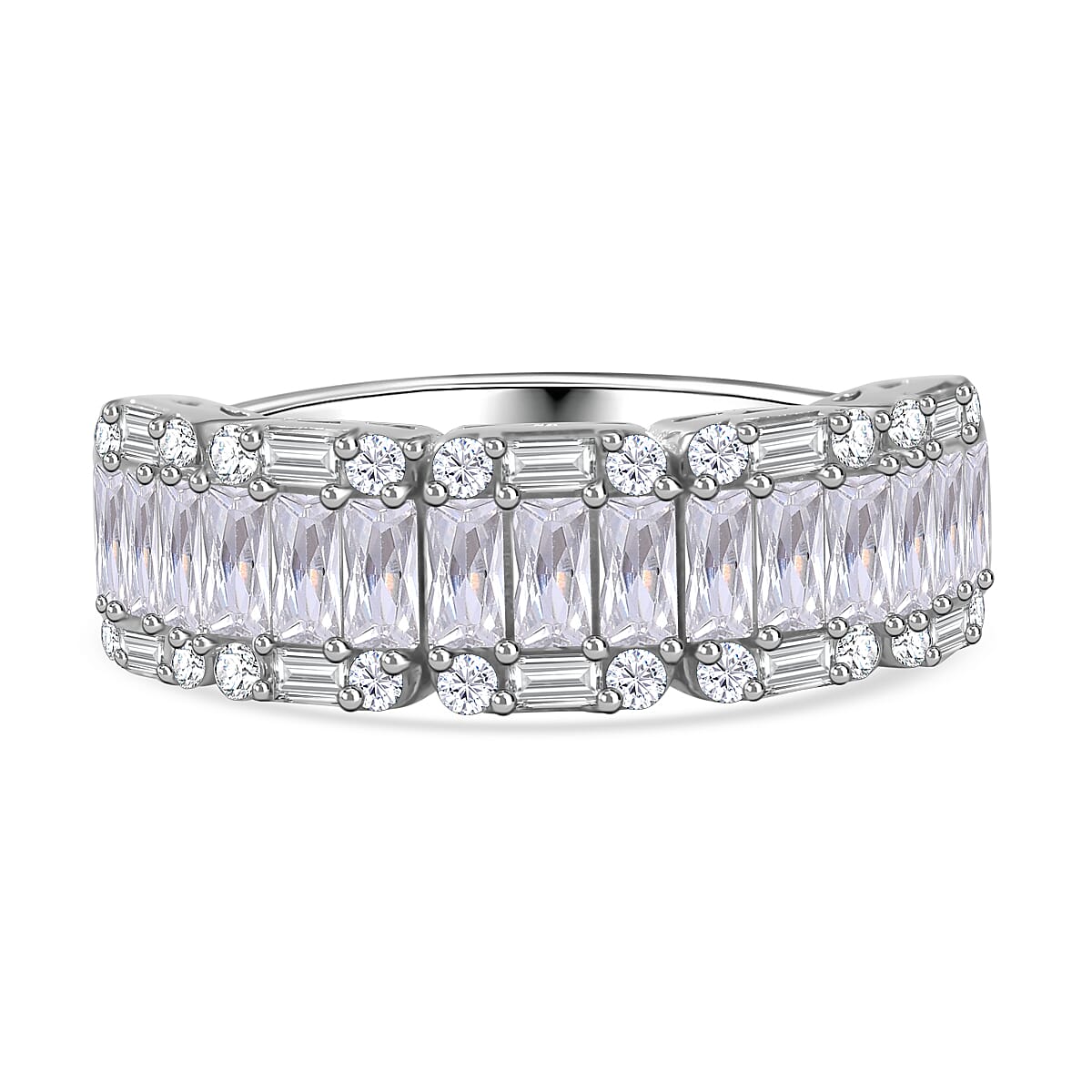 Cubic Zirconia Half Eternity Ring in Rhodium Overlay Sterling Silver