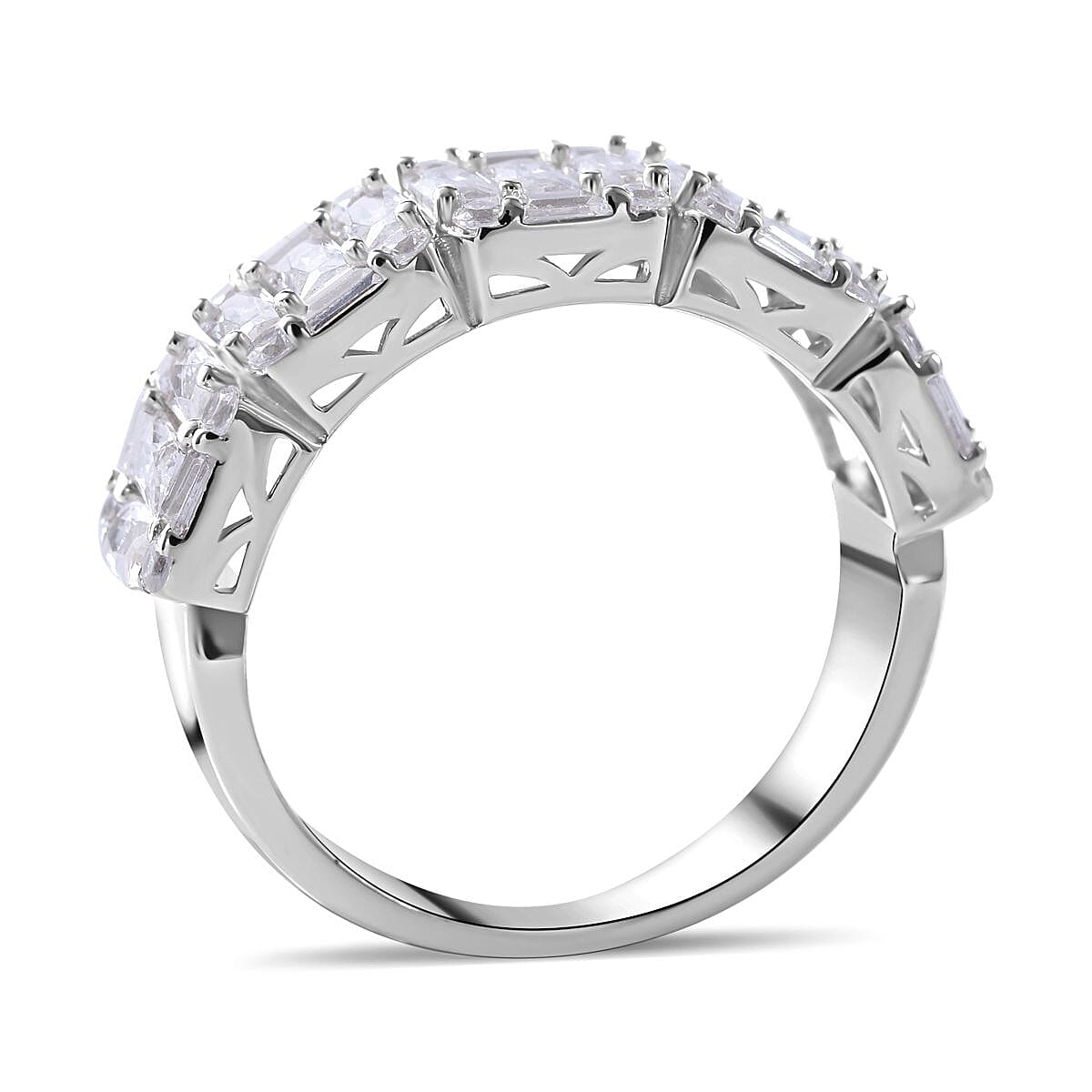 Cubic Zirconia Half Eternity Ring in Rhodium Overlay Sterling Silver