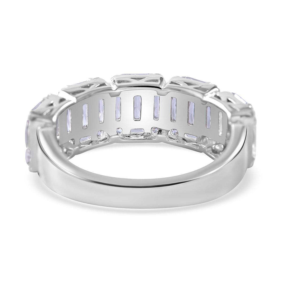 Cubic Zirconia Half Eternity Ring in Rhodium Overlay Sterling Silver