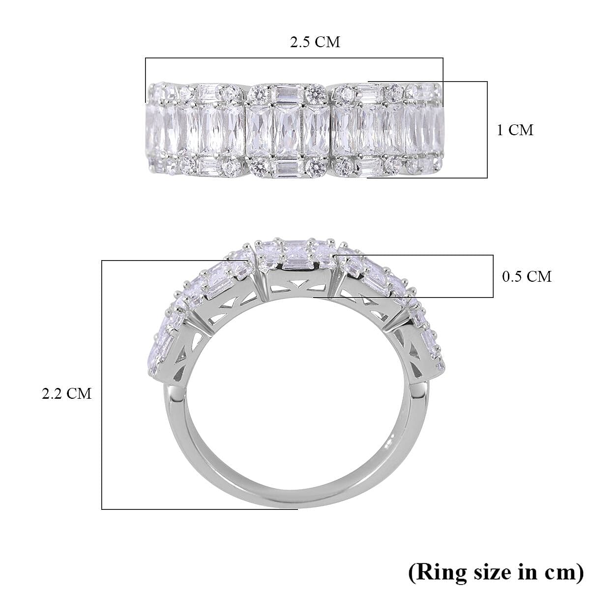 Cubic Zirconia Half Eternity Ring in Rhodium Overlay Sterling Silver
