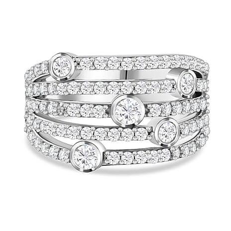 Red Carpet Collection - Zirconia Multi Row Bubble Ring in Rhodium Overlay Sterling Silver, Silver Wt. 5.70 Gms