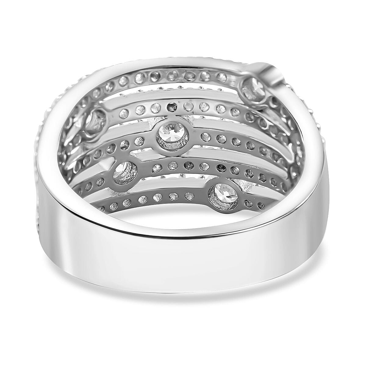 Red Carpet Collection - Zirconia Multi Row Bubble Ring in Rhodium Overlay Sterling Silver, Silver Wt. 5.70 Gms Red Carpet Collection - Zirconia Multi Row Bubble Ring in Rhodium Overlay Sterling Silver, Silver Wt. 5.70 Gms
