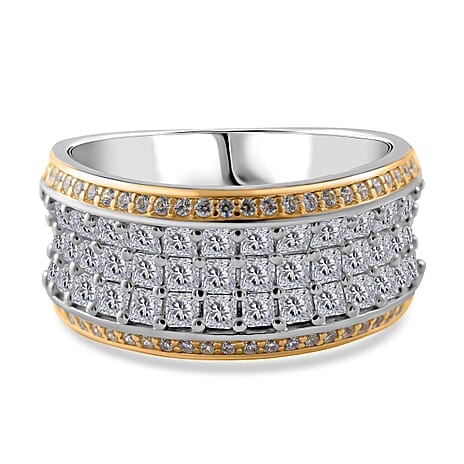 Yellow & White Cubic Zirconia Ring in Rhodium Overlay Sterling Silver
