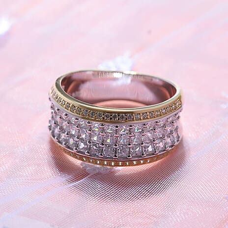 Yellow & White Cubic Zirconia Ring in Rhodium Overlay Sterling Silver