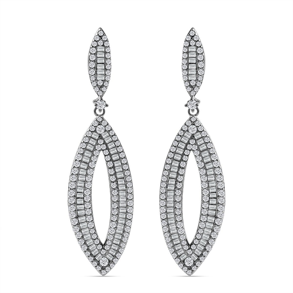 Lustro Stella - Designer Close Out- Cubic Zirconia Dangle Earrings in Rhodium Overlay Sterling Silver