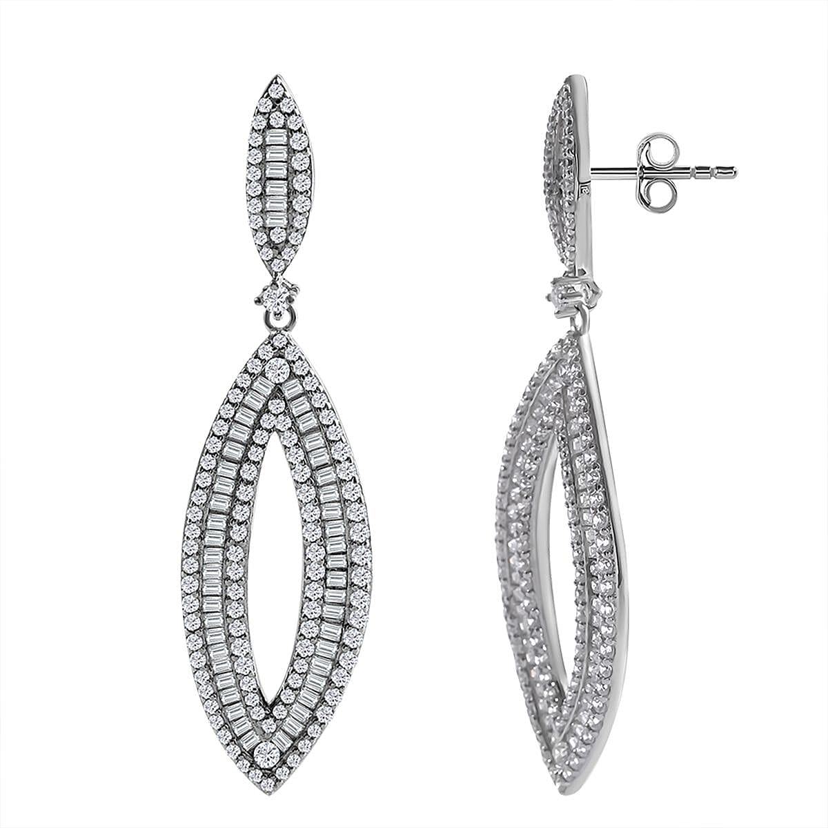 Lustro Stella - Designer Close Out- Cubic Zirconia Dangle Earrings in Rhodium Overlay Sterling Silver