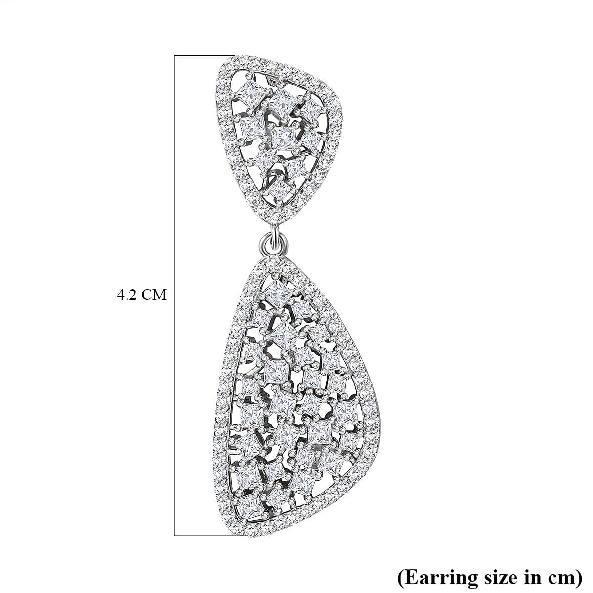 NY Closeout - Zirconia Dangle Earrings in Rhodium Overlay Sterling Silver, Silver Wt. 7.00 Gms