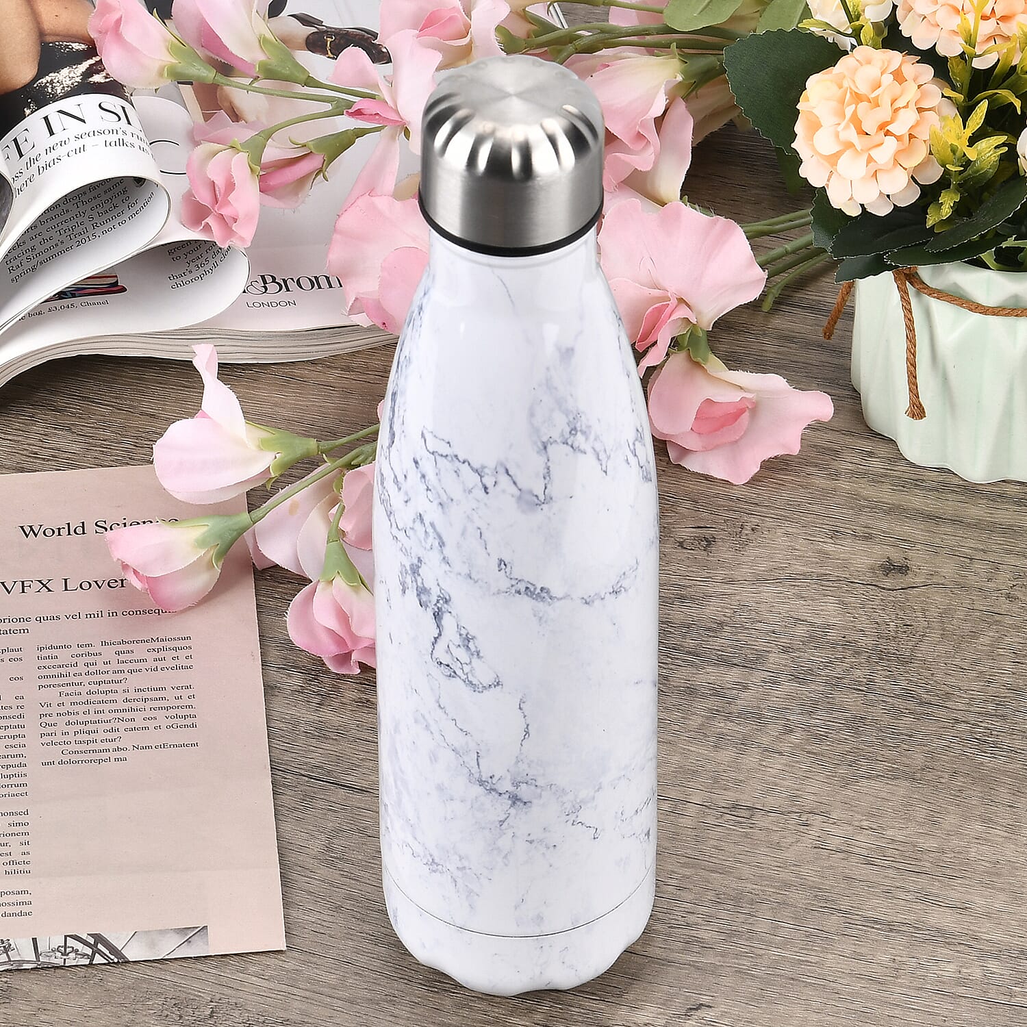 Stainless Steel Double Wall Leakproof 500ML Bottle for Outdoor Sports, Fitness, Hiking, Camping, School, Office - White