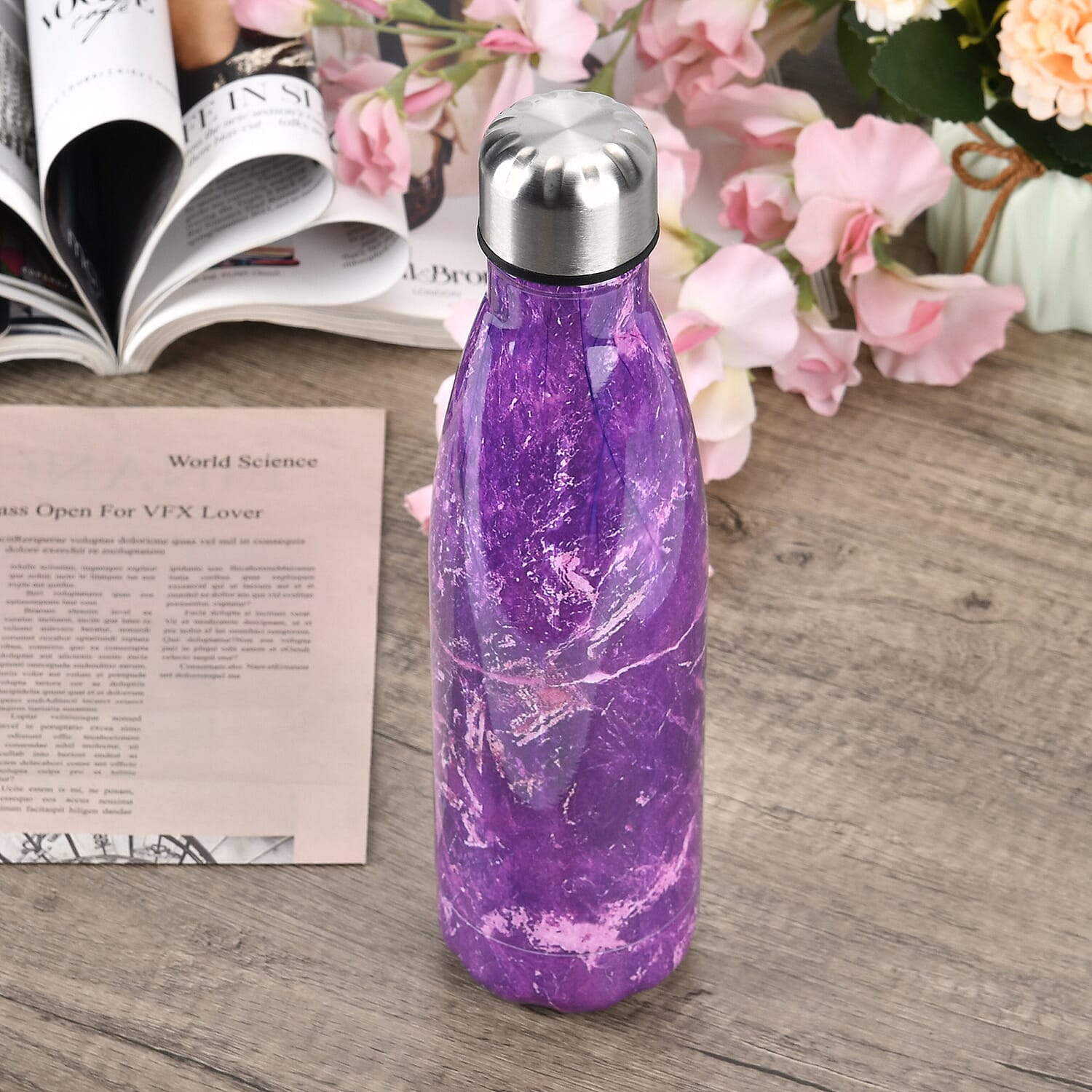 Stainless Steel Double Wall Leakproof 500ML Bottle for Outdoor Sports, Fitness, Hiking, Camping, School, Office - Purple
