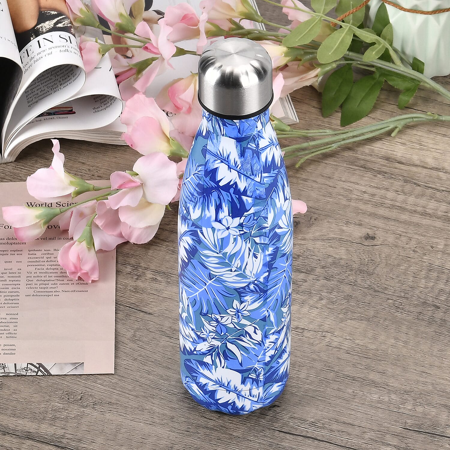 Stainless Steel Double Wall Leakproof 500ML Bottle for Outdoor Sports, Fitness, Hiking, Camping, School, Office - Light Blue
