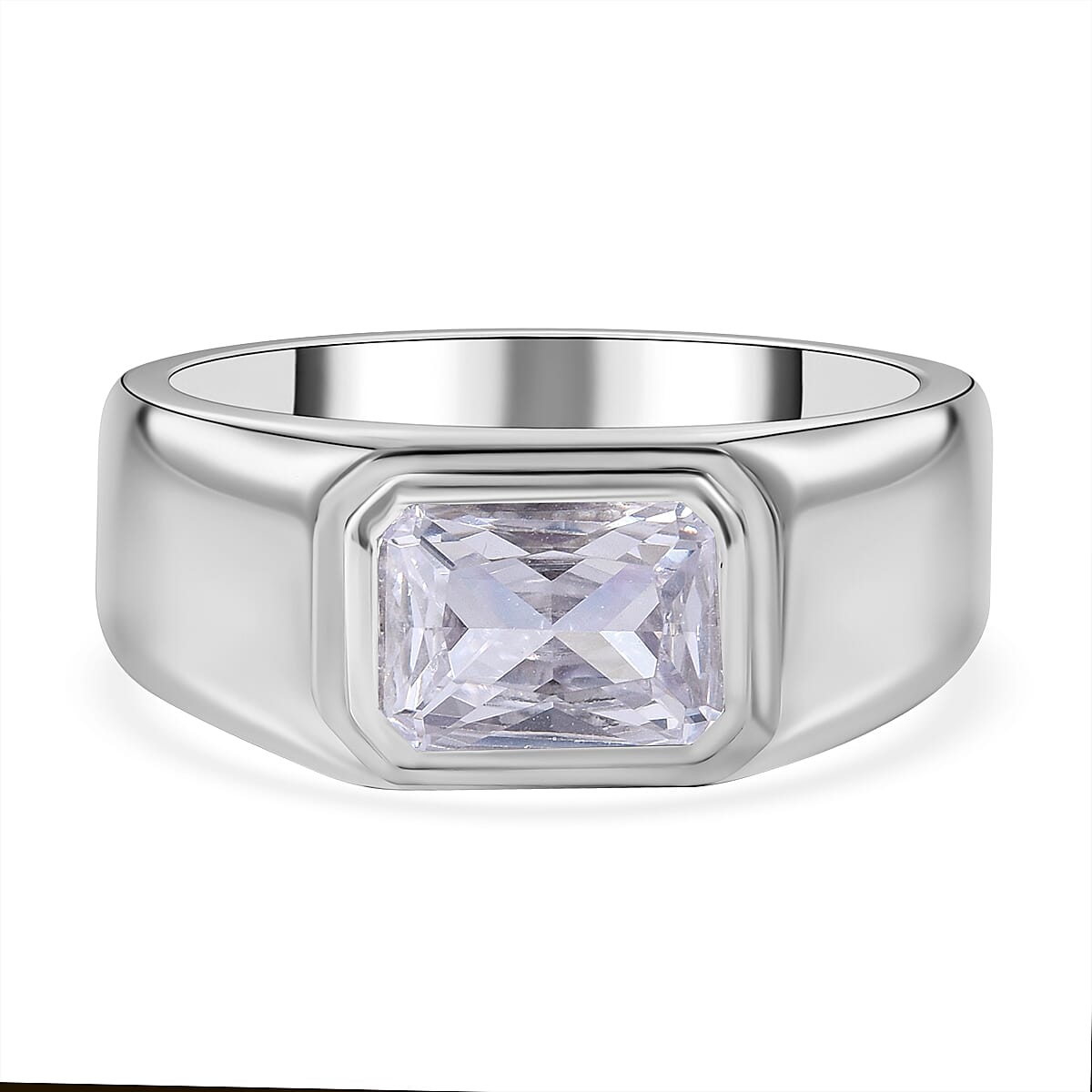 NY Closeout - Cubic Zirconia Solitaire Ring in Rhodium Overlay Sterling Silver, Silver Wt. 5.30 Gms