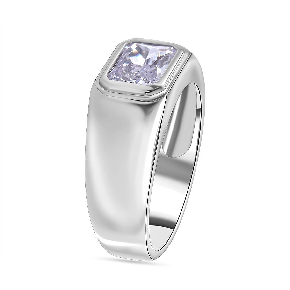 NY Closeout - Cubic Zirconia Solitaire Ring in Rhodium Overlay Sterling Silver, Silver Wt. 5.30 Gms