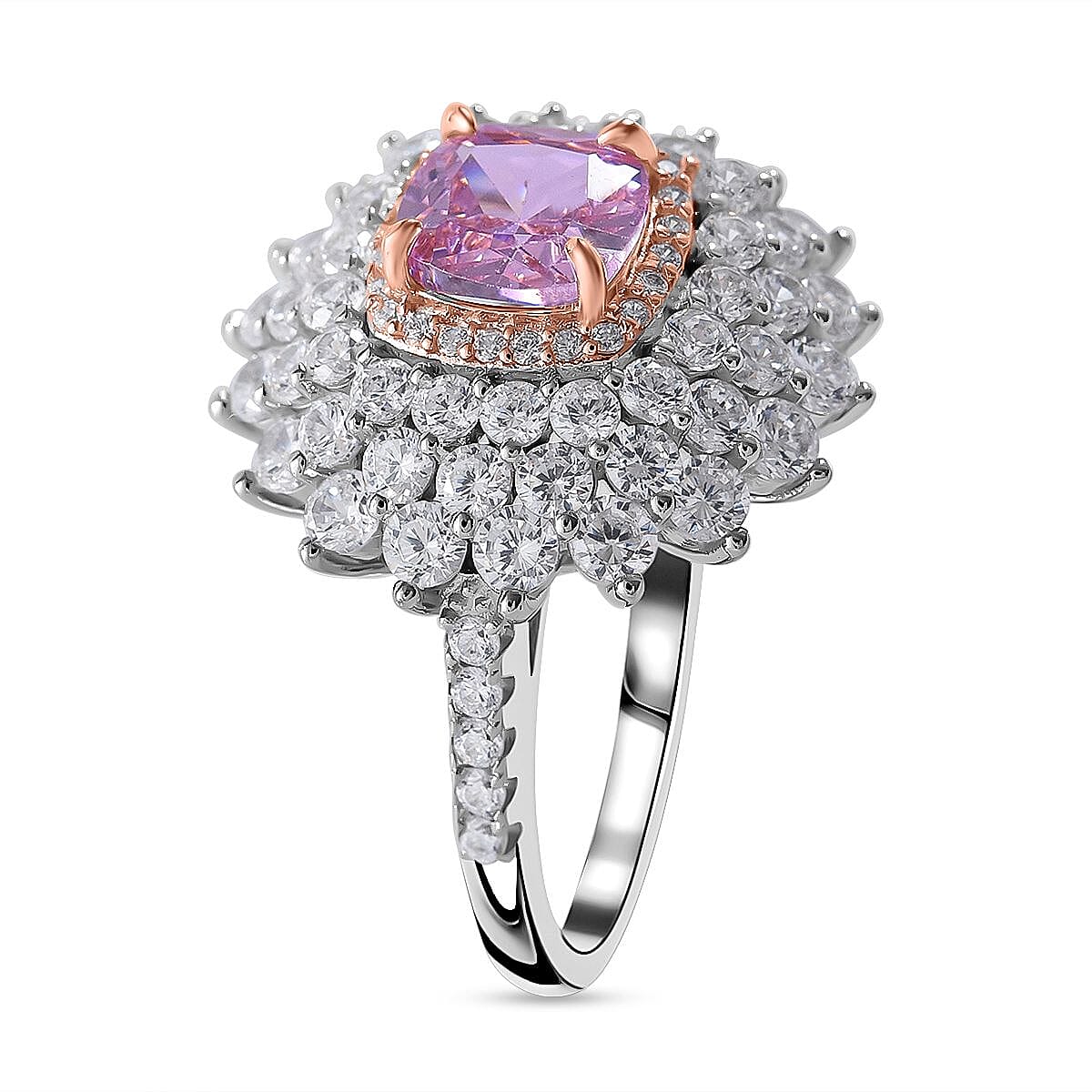 Red Carpet Collection - Pink & White Cubic Zirconia Ring in Rhodium Overlay Sterling Silver