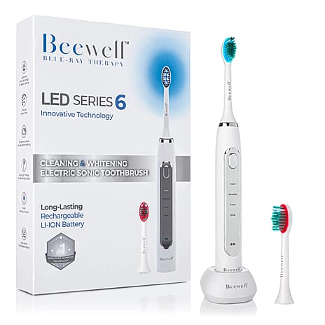 Beewell Sonic Toothbrush with Blue and Red Light Therapy - Clean, Whiten, Polish and Sensitive with 2 Heads - Blue for Whitening, Red for Gum Healing