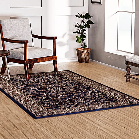 Pile Woven 950 GSM Traditional Carpet (Size 180x120cm) - Blue