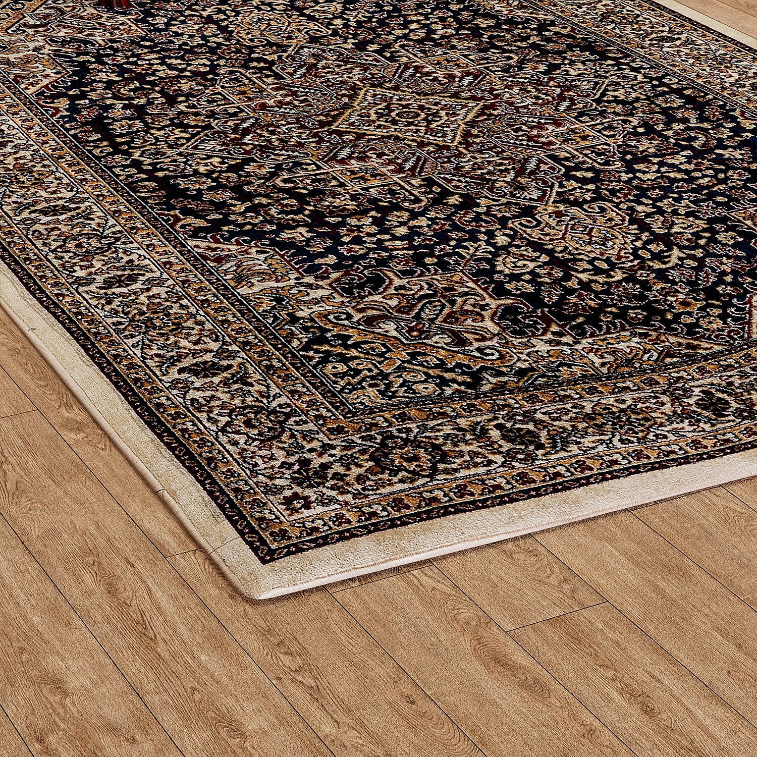 Polyester Traditional Rug and Door Mat (Size 120x1 cm) - Maroon & Yellow