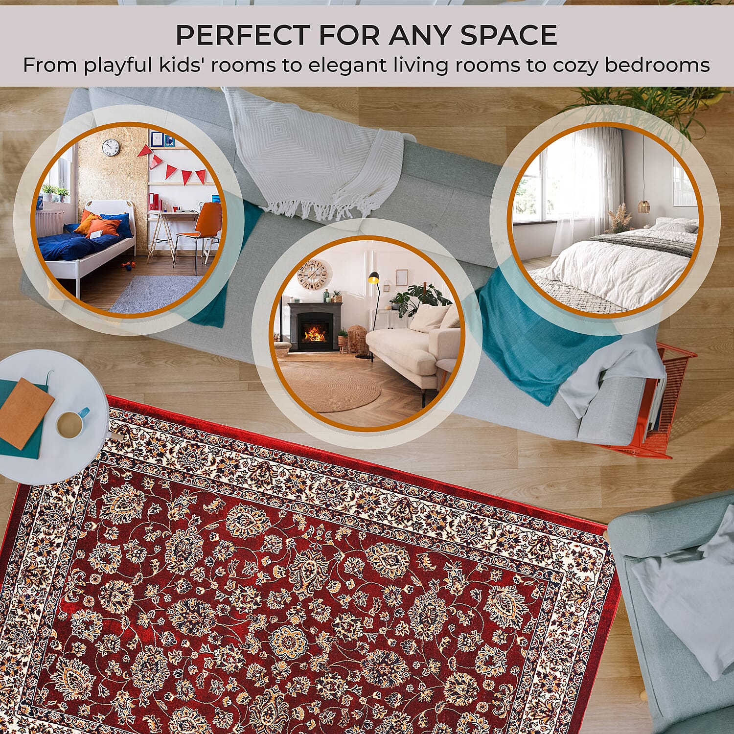 Polyester Traditional Rug and Door Mat (Size 120x1 cm) - Red & Yellow