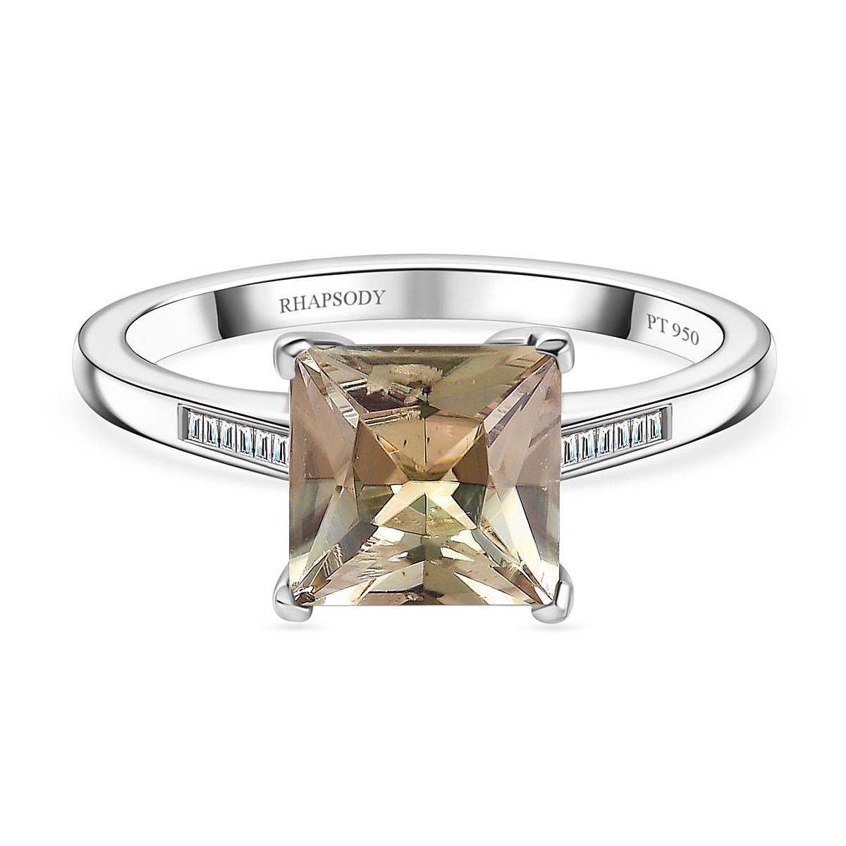RHAPSODY 950 Platinum AAAA Turkizite (Princess Cut - 2.45 Ct) White Diamond (EF-VS) Ring 2.52 Ct
