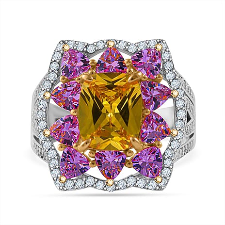 Multicolour Cubic Zirconia Cluster Ring in Rhodium Overlay Sterling Silver 9.04 Ct