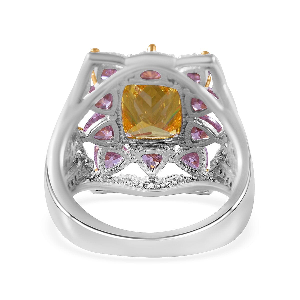 Multicolour Cubic Zirconia Cluster Ring in Rhodium Overlay Sterling Silver 9.04 Ct