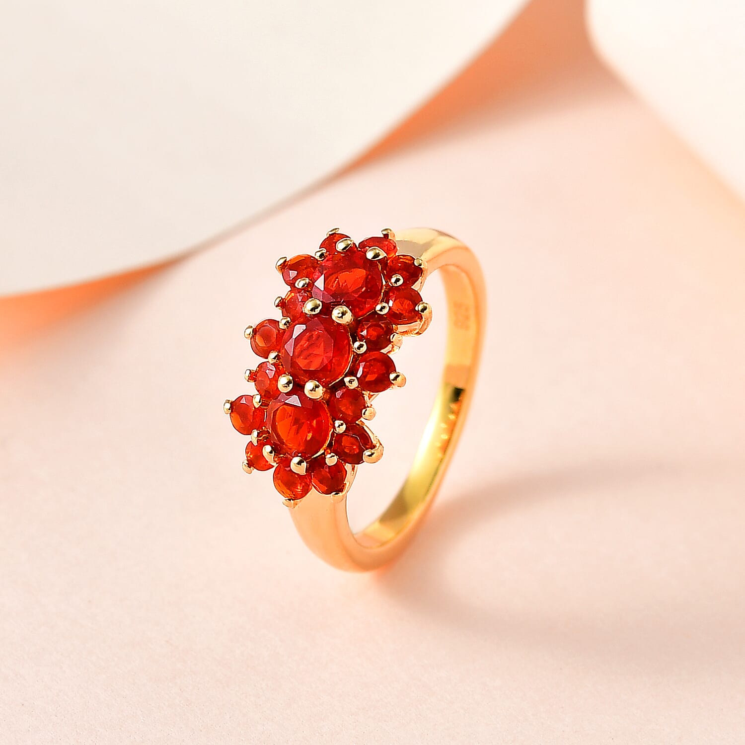 Salamanca Fire Opal Floral Ring in 18K Gold Vermeil Sterling Silver 1.10 Ct