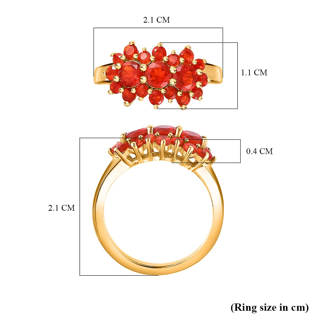 Salamanca Fire Opal Floral Ring in 18K Gold Vermeil Sterling Silver 1.10 Ct
