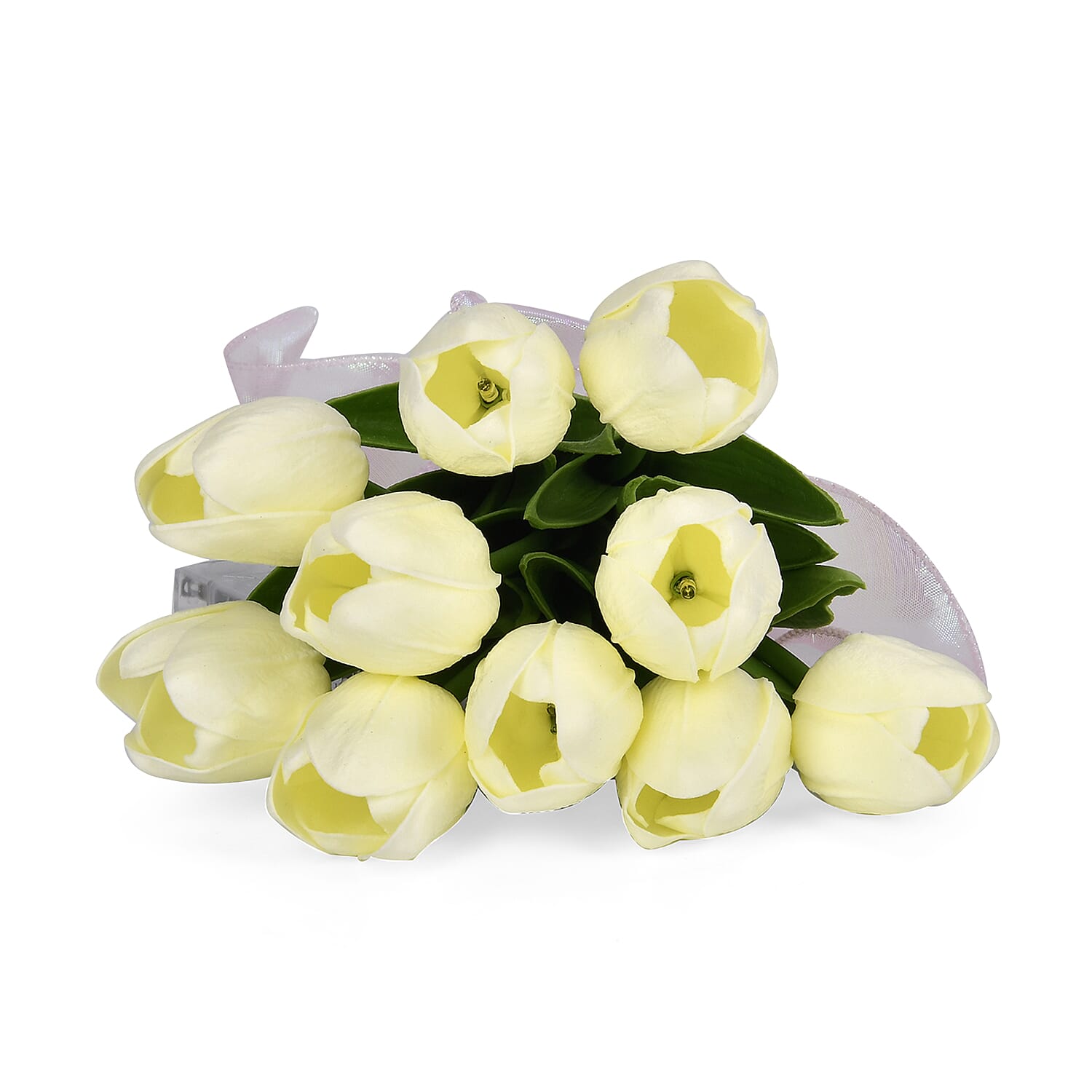 10 Pcs Realistic Tulip Bouquet with LED Light - Yellow
