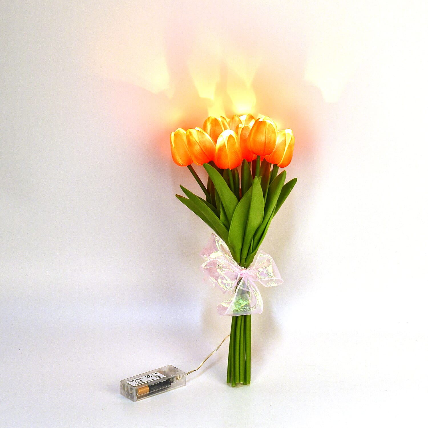 10 Pcs Realistic Tulip Bouquet with LED Light - Orange
