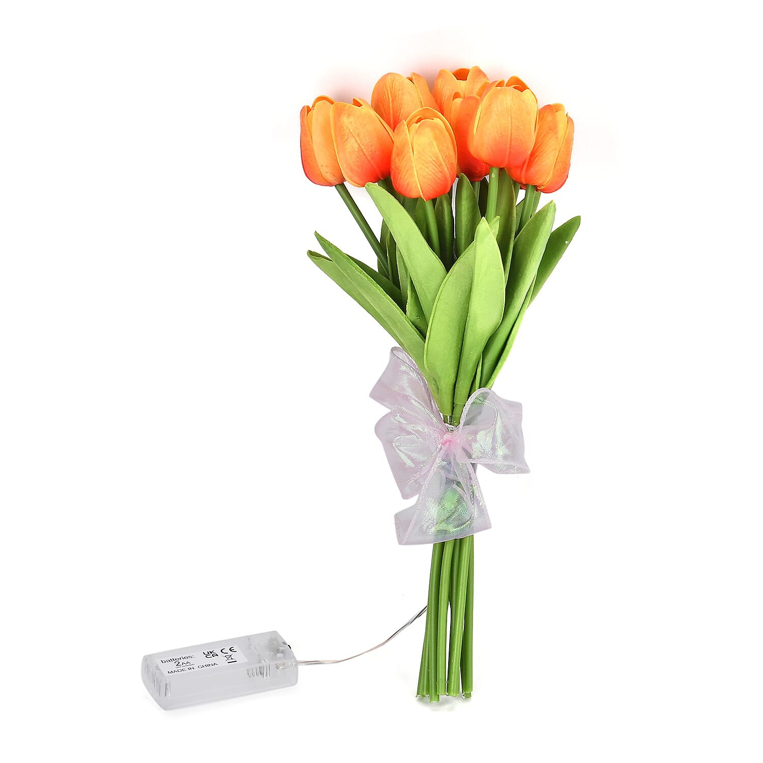 10 Pcs Realistic Tulip Bouquet with LED Light - Orange