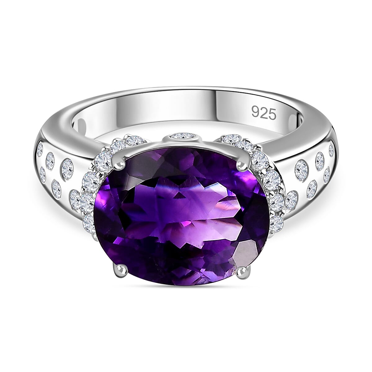 Moroccan Amethyst & Natural Zircon Ring in Platinum Overlay Sterling Silver 5.24 Ct.