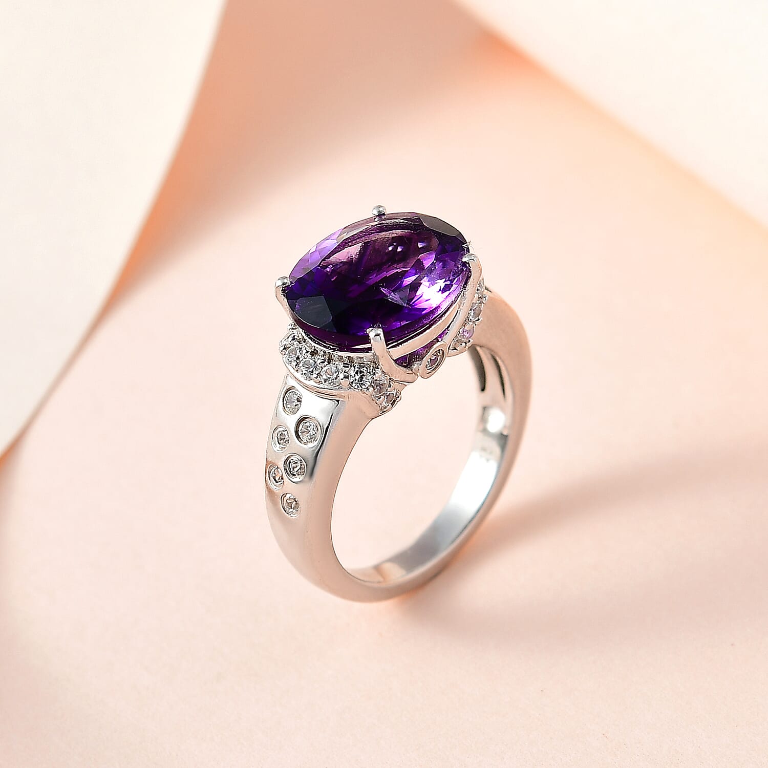 Moroccan Amethyst & Natural Zircon Ring in Platinum Overlay Sterling Silver 5.24 Ct.
