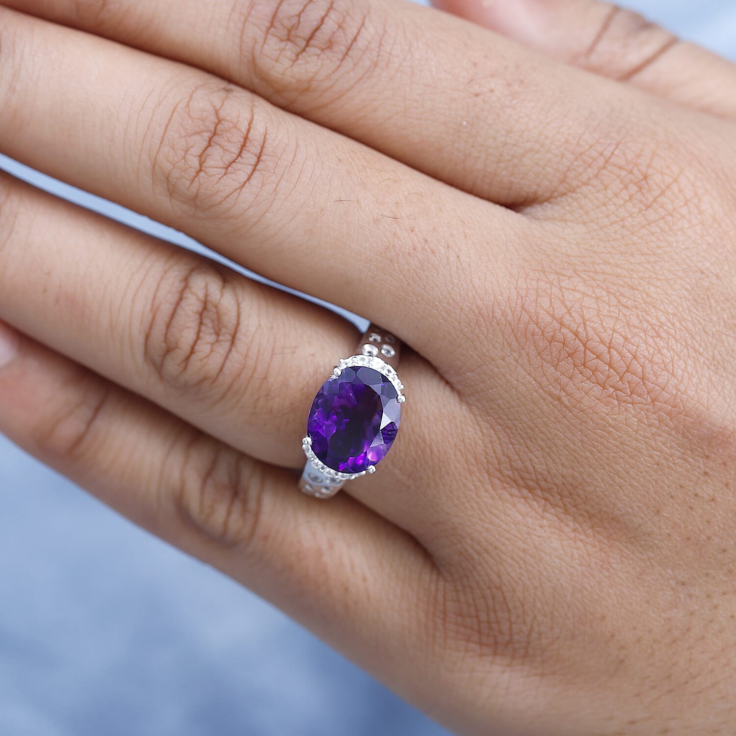 Moroccan Amethyst & Natural Zircon Ring in Platinum Overlay Sterling Silver 5.24 Ct.