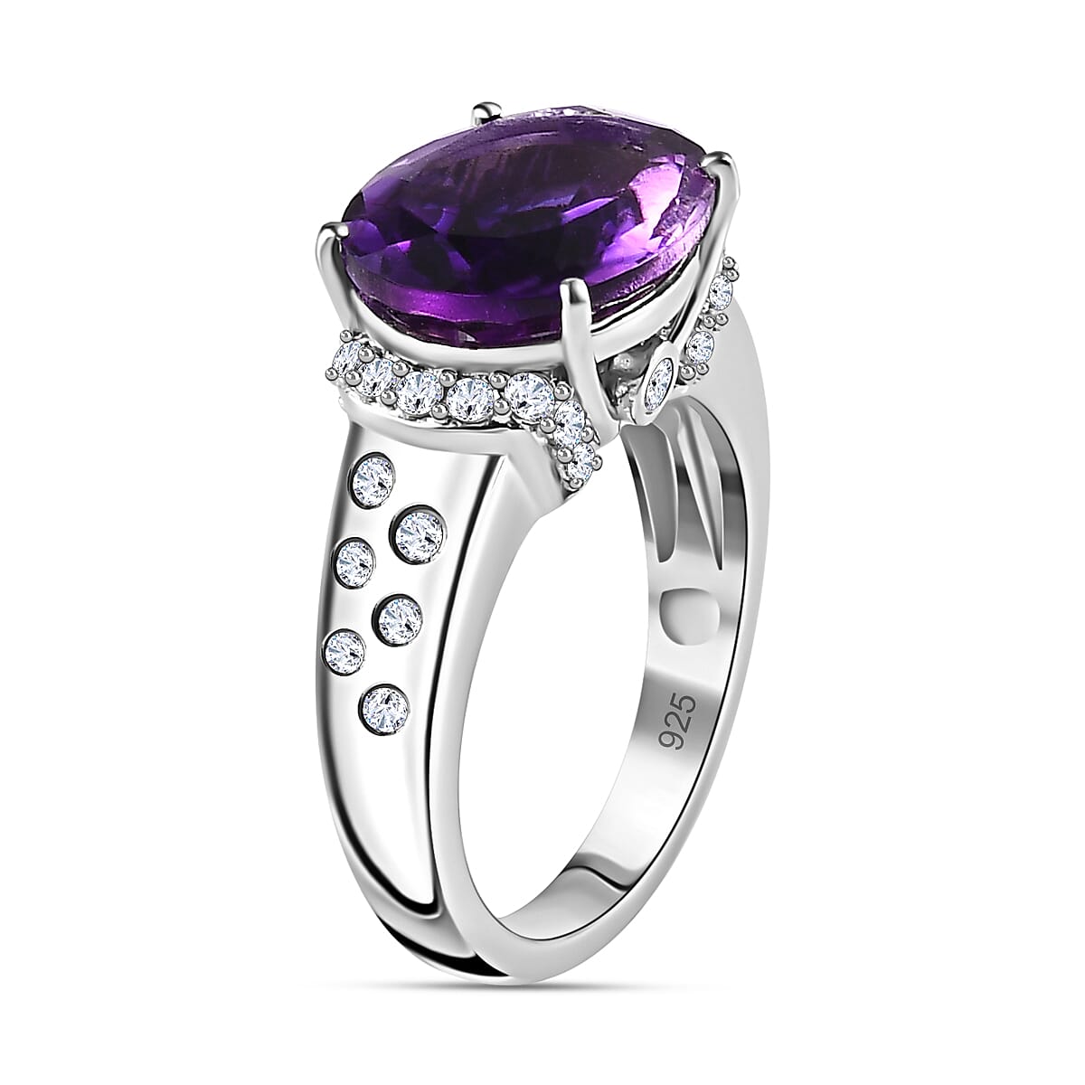 Moroccan Amethyst & Natural Zircon Ring in Platinum Overlay Sterling Silver 5.24 Ct.