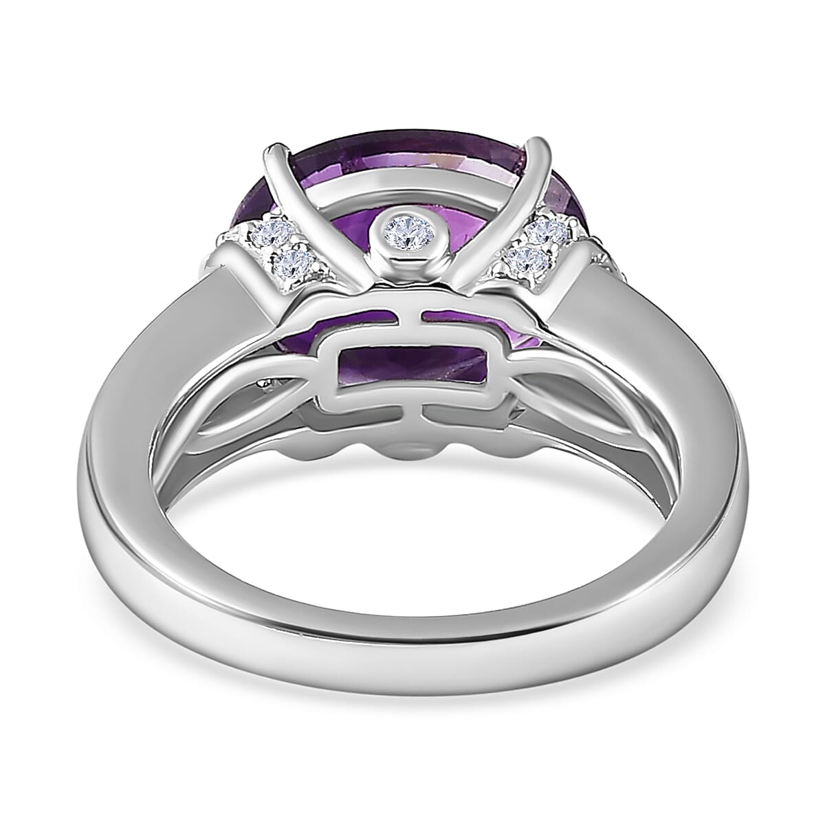 Moroccan Amethyst & Natural Zircon Ring in Platinum Overlay Sterling Silver 5.24 Ct.