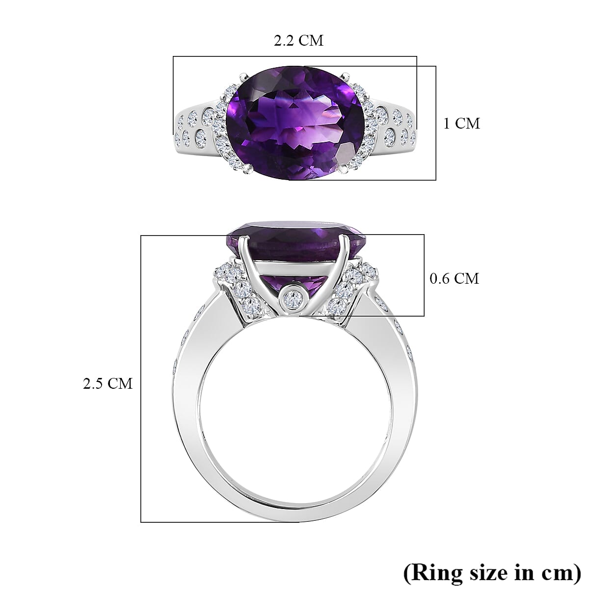 Moroccan Amethyst & Natural Zircon Ring in Platinum Overlay Sterling Silver 5.24 Ct.