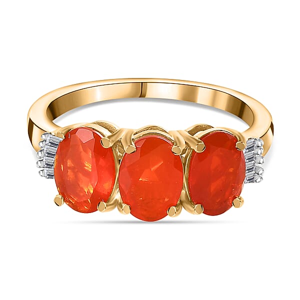 Queretaro Fire Opal & Diamond Trilogy Ring in 18K Gold Vermeil Sterling ...