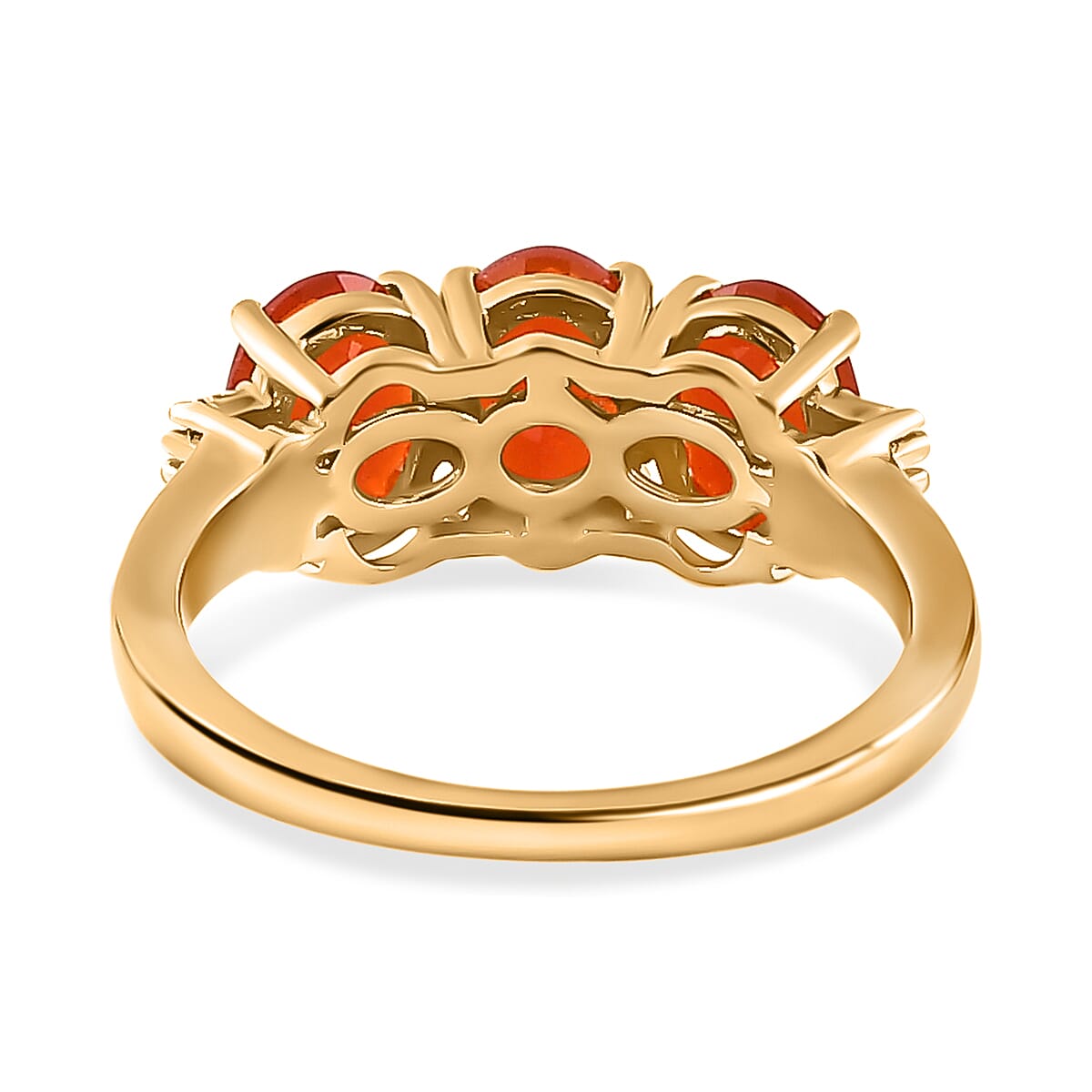 Queretaro Fire Opal & Diamond Trilogy Ring in 18K Gold Vermeil Sterling Silver 1.60 Ct.