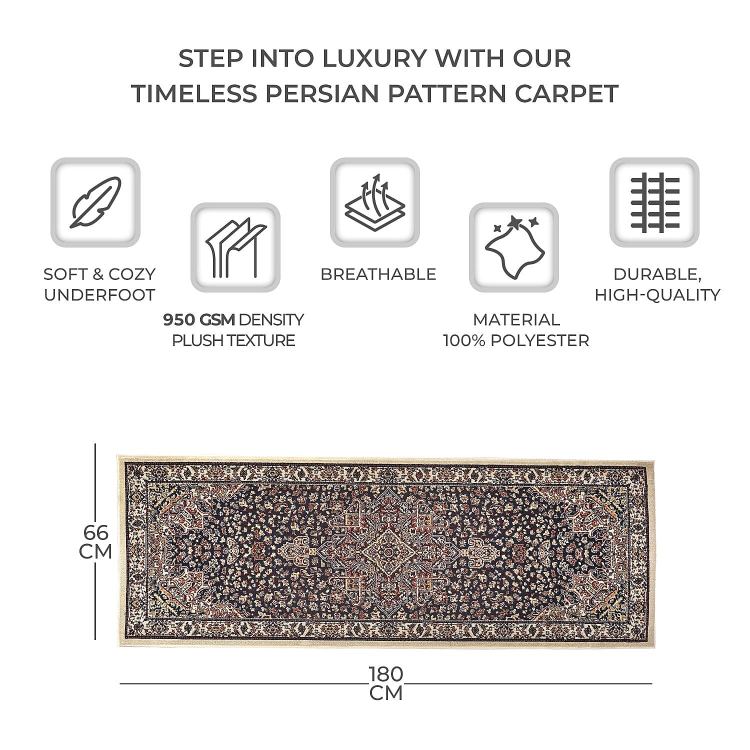 Pile Woven 950 GSM Traditional Carpet (Size 180x66 cm) - Maroon