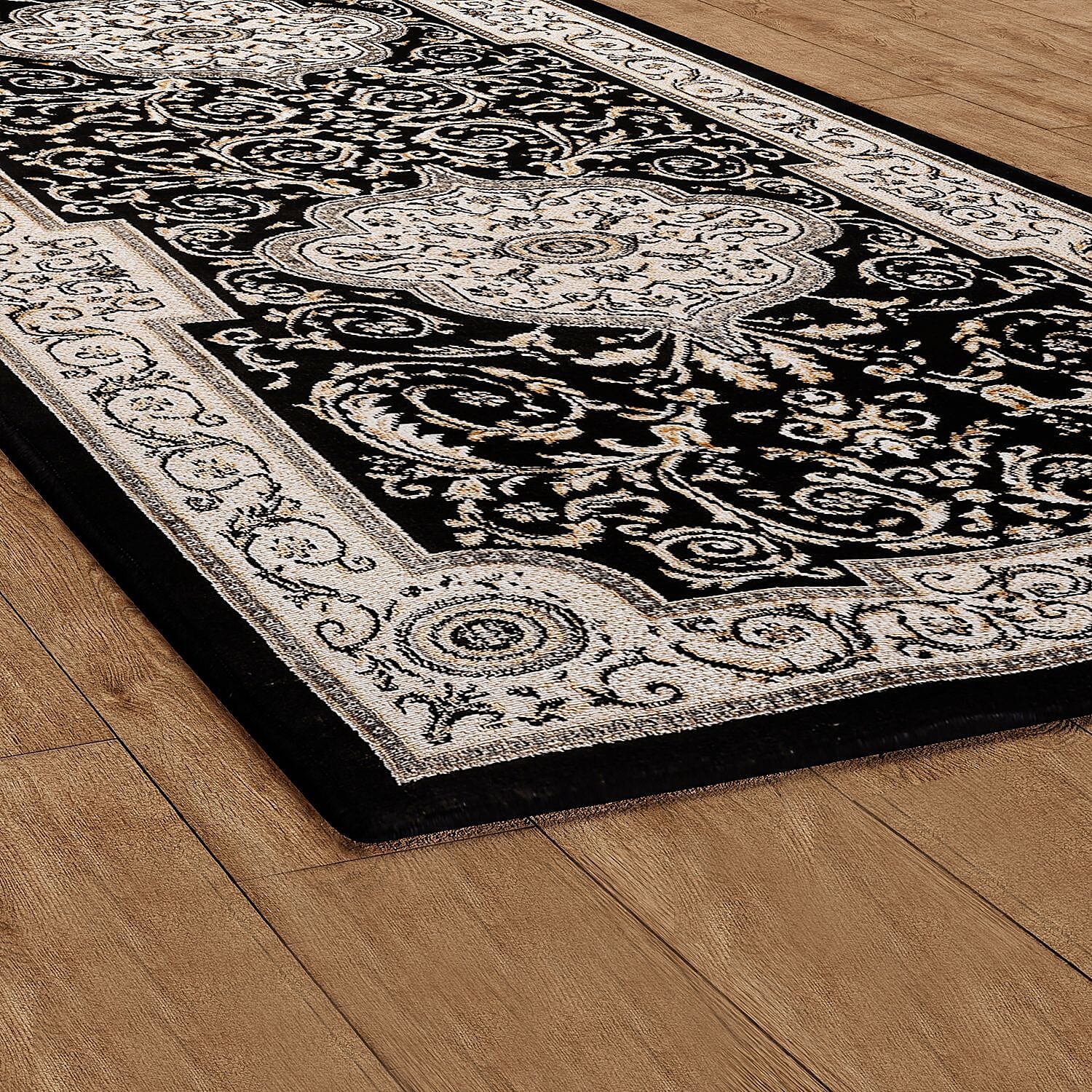 Traditional Turkish Runner Rug (Size 180x66 cm) - Black & Beige