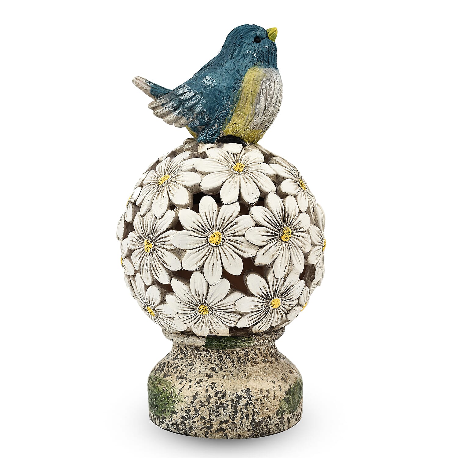 Bird Floral Ball with Solar Light - Blue & White