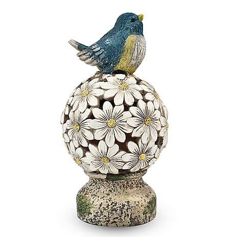 Bird Floral Ball with Solar Light (Size 14x14x26 cm) - Blue - White