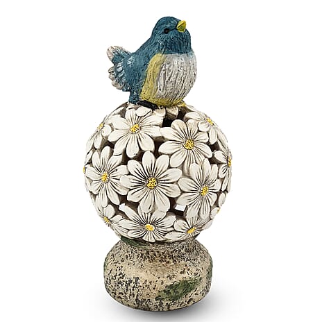 Bird Floral Ball with Solar Light (Size 14x14x26 cm) - Blue - White