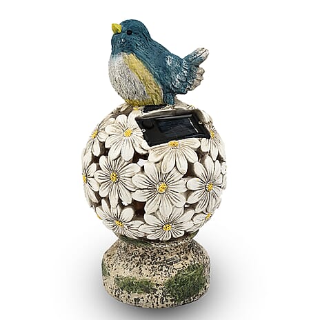 Bird Floral Ball with Solar Light (Size 14x14x26 cm) - Blue - White