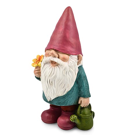 Garden Gnome with Flower (Size 14x10x25 cm) - Pink
