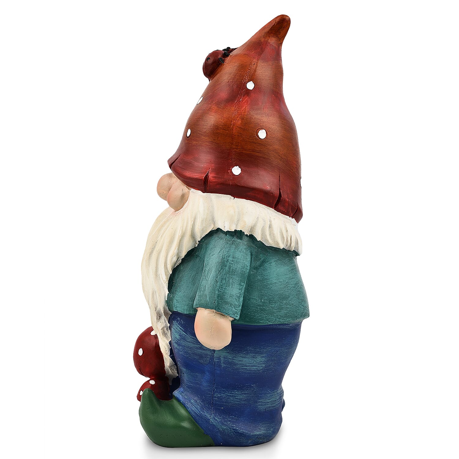 Garden Gnome with Flower (Size 14x11x26 cm) - Red