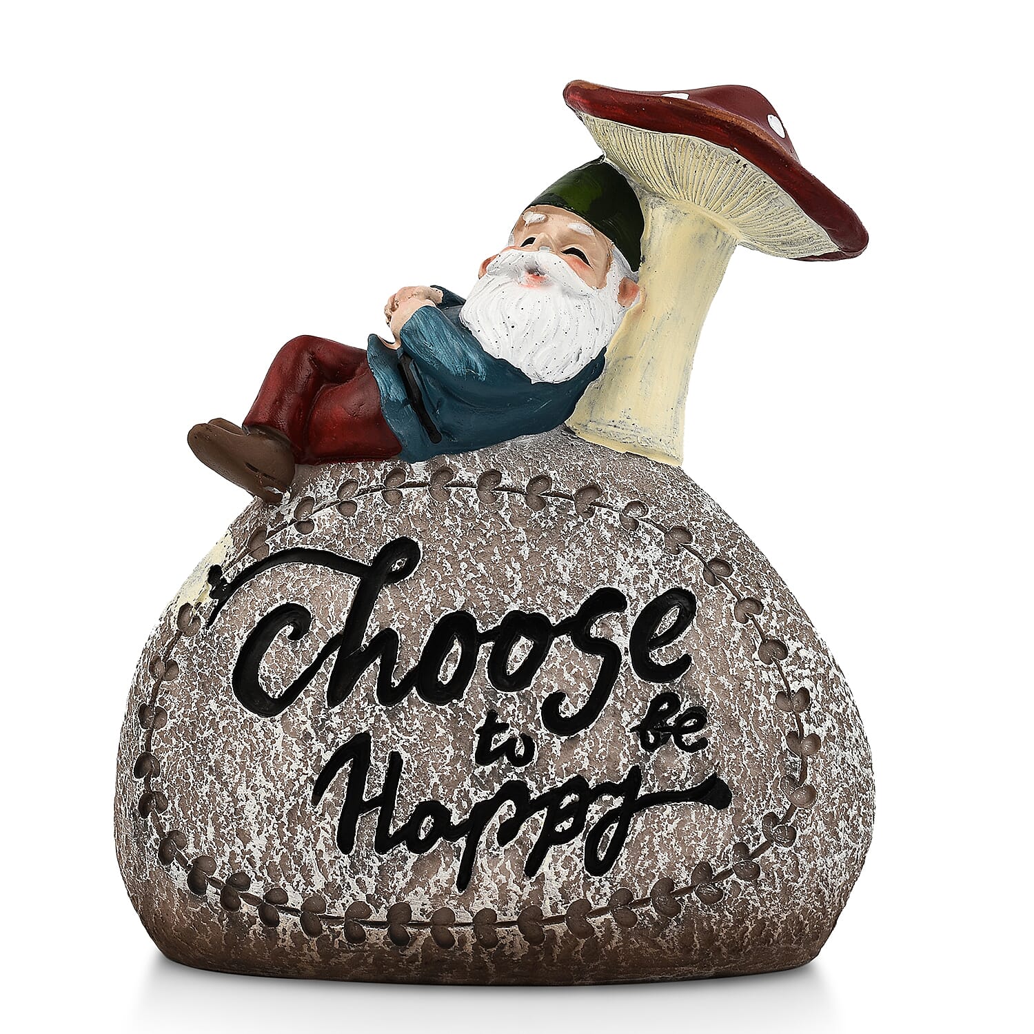 Gnome Resting Under a Mushroom Holding (Choose To Be Happy) Sign - Red